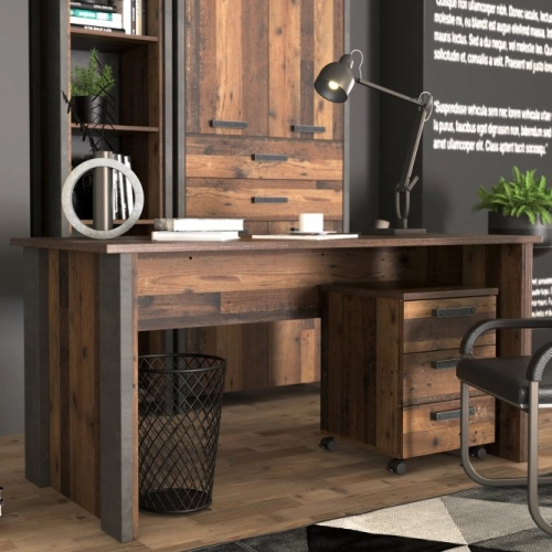 Biurko vintage loft 130x60 cm z szufladą i szafką